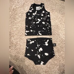 NWOT- Designer-Nununu Black and White Polka Dot Tankini Bathing Suit